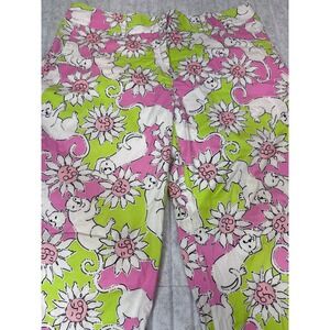 Lilly Pulitzer Womens Pink Green Cat Sun Flower Novelty Print Ankle Pants Size 8